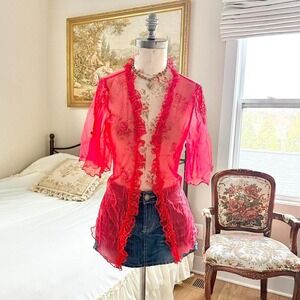 Y2K hot red ruffle front going out top Escante size medium